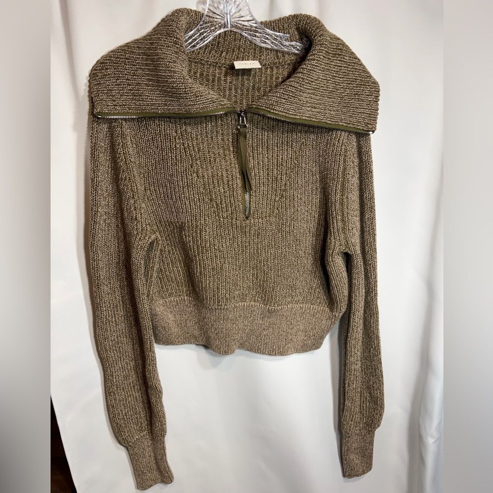 VARLEY Mentone Half Zip Ribbed Knit Cropped Pullover Sweater Olive Women's Sz XS